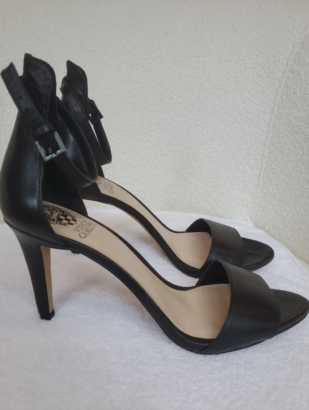Vince Camuto Black Leather Ankle-Strap Stiletto High Heel Sandals Size 9.5